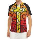 Orange And Red Stained Glass Cross Print Men's Short Sleeve Rash Guard