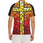 Orange And Red Stained Glass Cross Print Men's Short Sleeve Rash Guard