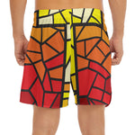 Orange And Red Stained Glass Cross Print Men's Split Running Shorts