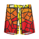 Orange And Red Stained Glass Cross Print Men's Sports Shorts