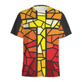 Orange And Red Stained Glass Cross Print Men's Athletic T-Shirt
