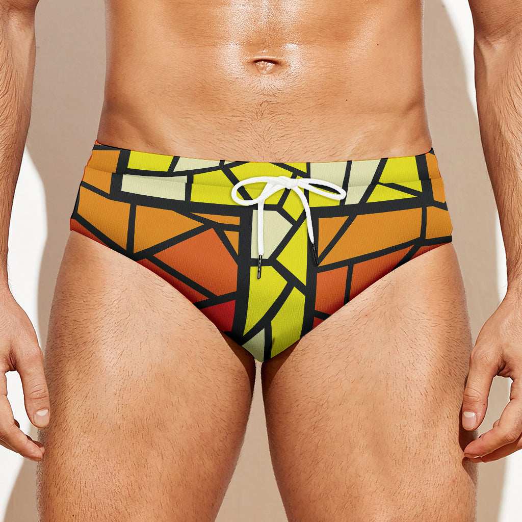 Orange And Red Stained Glass Cross Print Men's Swim Briefs