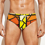 Orange And Red Stained Glass Cross Print Men's Swim Briefs
