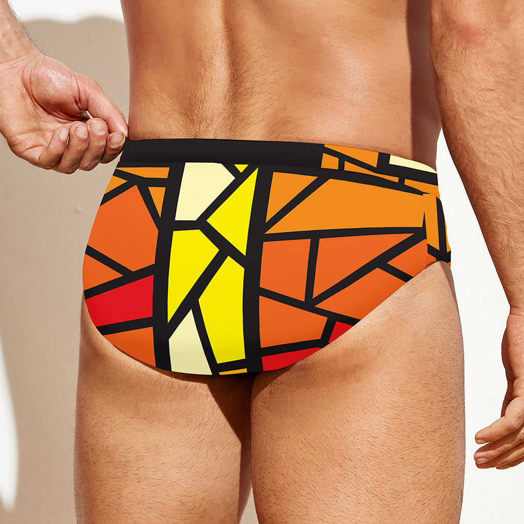 Orange And Red Stained Glass Cross Print Men's Swim Briefs