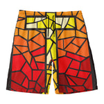 Orange And Red Stained Glass Cross Print Men's Swim Trunks