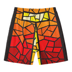 Orange And Red Stained Glass Cross Print Men's Swim Trunks