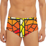 Orange And Red Stained Glass Cross Print Men's Triangle Swim Briefs