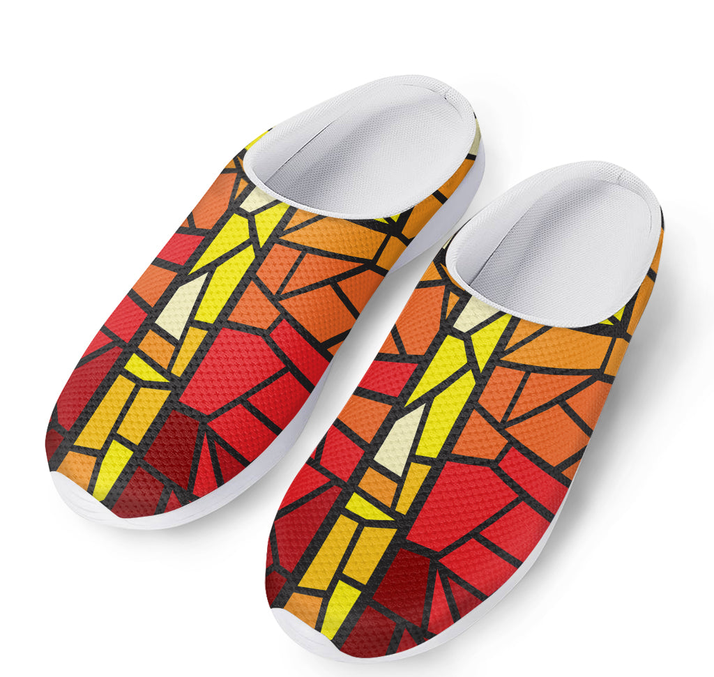 Orange And Red Stained Glass Cross Print Mesh Casual Shoes