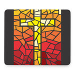Orange And Red Stained Glass Cross Print Mouse Pad