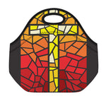 Orange And Red Stained Glass Cross Print Neoprene Lunch Bag
