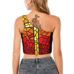 Orange And Red Stained Glass Cross Print One Shoulder Crop Top