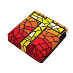 Orange And Red Stained Glass Cross Print Outdoor Seat Cushion Cover