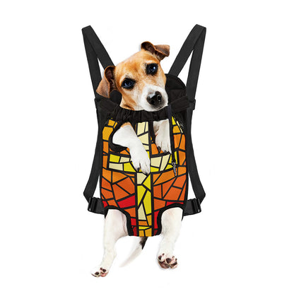 Orange And Red Stained Glass Cross Print Pet Carrier Backpack