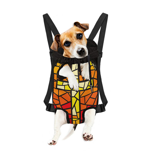 Orange And Red Stained Glass Cross Print Pet Carrier Backpack
