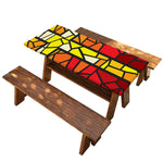 Orange And Red Stained Glass Cross Print Picnic Table Cover