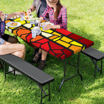 Orange And Red Stained Glass Cross Print Picnic Table Cover