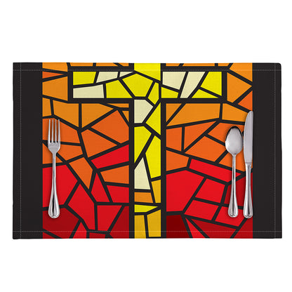 Orange And Red Stained Glass Cross Print Placemat
