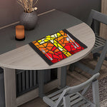 Orange And Red Stained Glass Cross Print Placemat