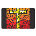 Orange And Red Stained Glass Cross Print Polyester Doormat
