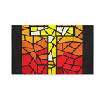 Orange And Red Stained Glass Cross Print Polyester Flag