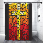 Orange And Red Stained Glass Cross Print Premium Shower Curtain