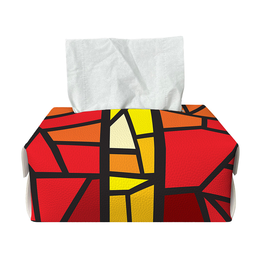 Orange And Red Stained Glass Cross Print Rectangle Tissue Box Cover