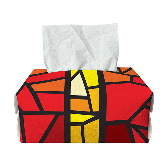 Orange And Red Stained Glass Cross Print Rectangle Tissue Box Cover