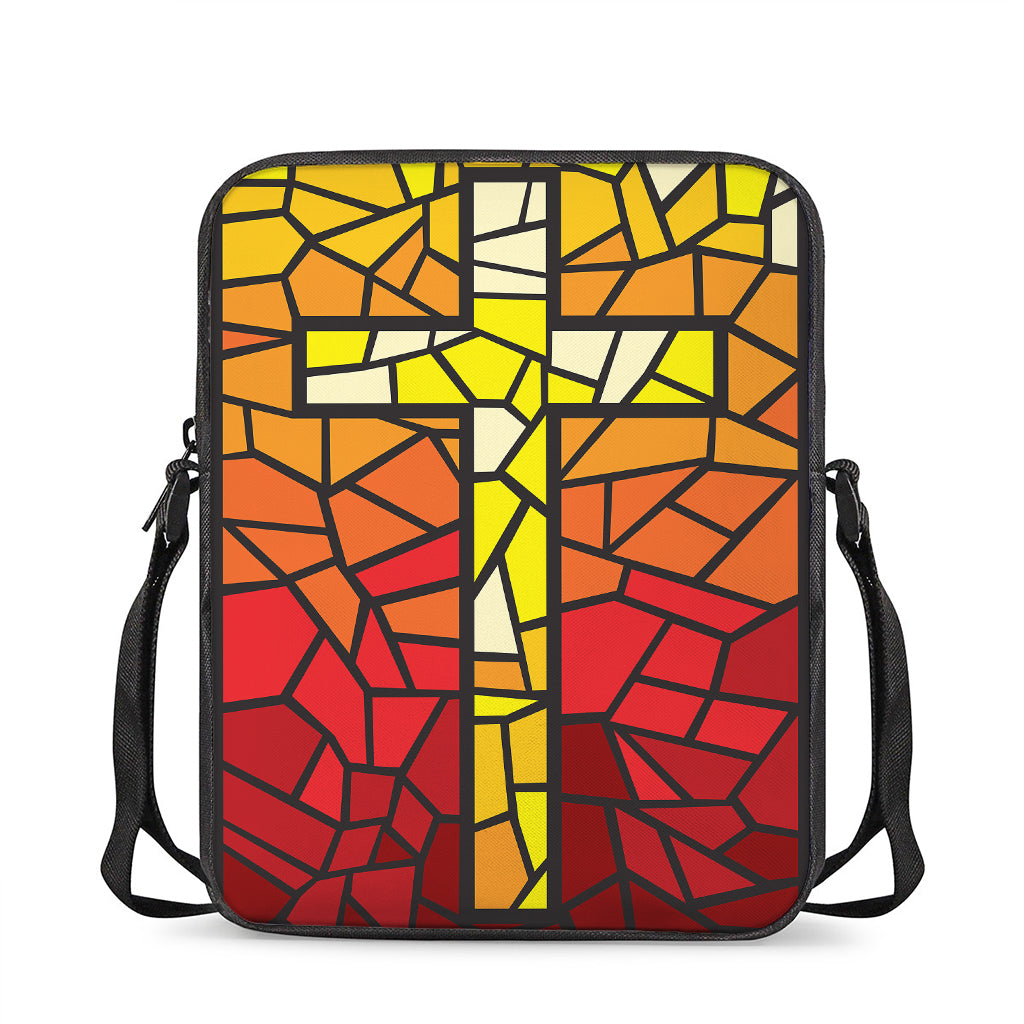 Orange And Red Stained Glass Cross Print Rectangular Crossbody Bag