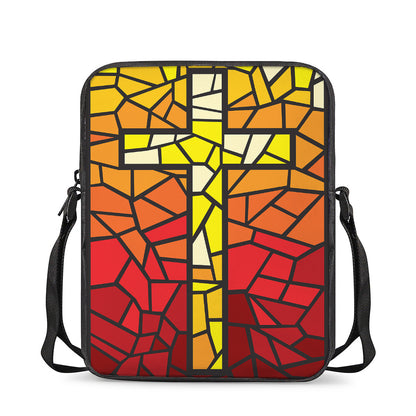 Orange And Red Stained Glass Cross Print Rectangular Crossbody Bag