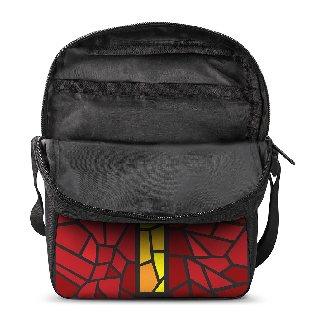 Orange And Red Stained Glass Cross Print Rectangular Crossbody Bag