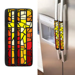 Orange And Red Stained Glass Cross Print Refrigerator Handle Covers