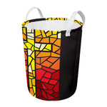 Orange And Red Stained Glass Cross Print Round Laundry Basket