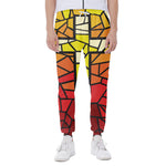 Orange And Red Stained Glass Cross Print Scuba Joggers