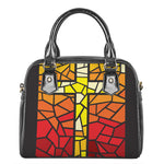 Orange And Red Stained Glass Cross Print Shoulder Handbag