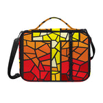 Orange And Red Stained Glass Cross Print Shoulder Strap Bible Bag