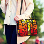 Orange And Red Stained Glass Cross Print Shoulder Strap Bible Bag