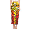 Orange And Red Stained Glass Cross Print Side Slit Maxi Skirt