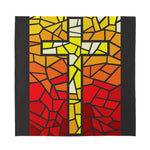 Orange And Red Stained Glass Cross Print Silk Bandana