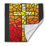 Orange And Red Stained Glass Cross Print Silk Bandana