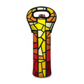 Orange And Red Stained Glass Cross Print Single Neoprene Wine Tote