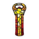 Orange And Red Stained Glass Cross Print Single Neoprene Wine Tote