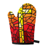 Orange And Red Stained Glass Cross Print Single Oven Mitt