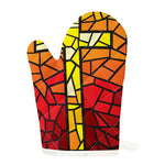 Orange And Red Stained Glass Cross Print Single Oven Mitt