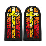 Orange And Red Stained Glass Cross Print Skillet Handle Cover