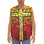 Orange And Red Stained Glass Cross Print Sleeveless Baseball Jersey