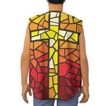 Orange And Red Stained Glass Cross Print Sleeveless Baseball Jersey