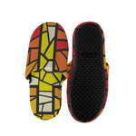Orange And Red Stained Glass Cross Print Slippers