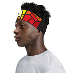 Orange And Red Stained Glass Cross Print Sports Headband