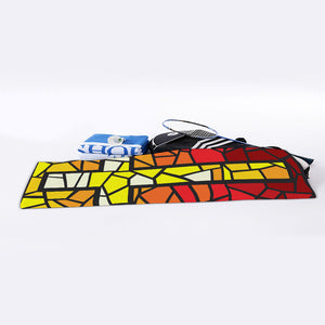 Orange And Red Stained Glass Cross Print Sports Towel