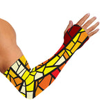 Orange And Red Stained Glass Cross Print Sun Protection Arm Sleeves